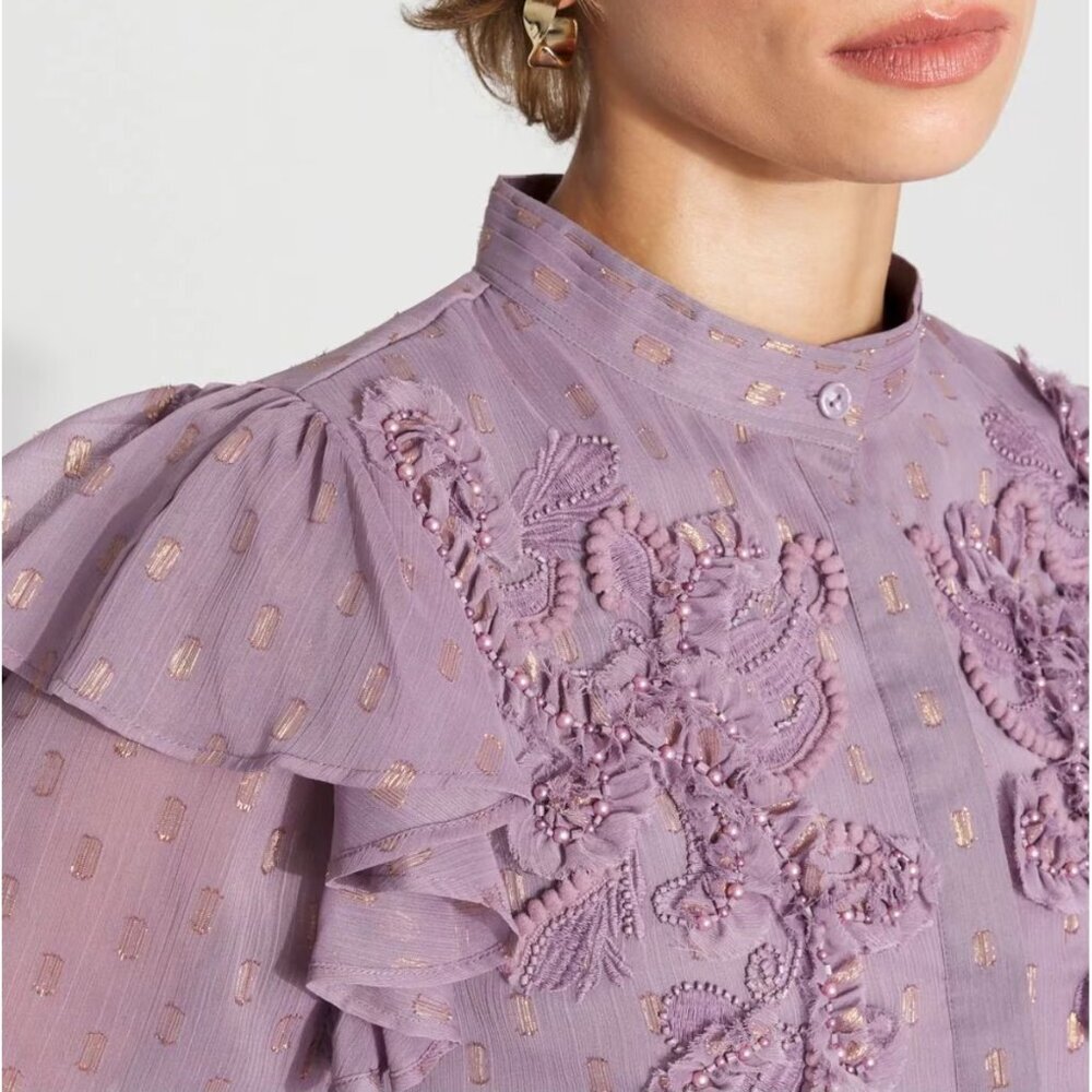 White House Black Market Chiffon Floral Appliqué Blouse – Size S, Enchanted, NWT - Picture 4 of 4